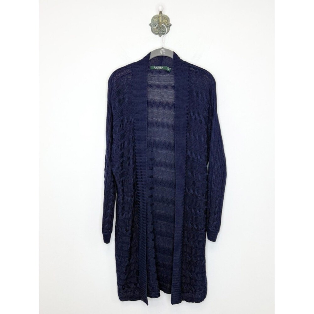 Lauren Ralph Lauren Navy Blue Longline Cable Knit Cardigan Sweater Women's Small